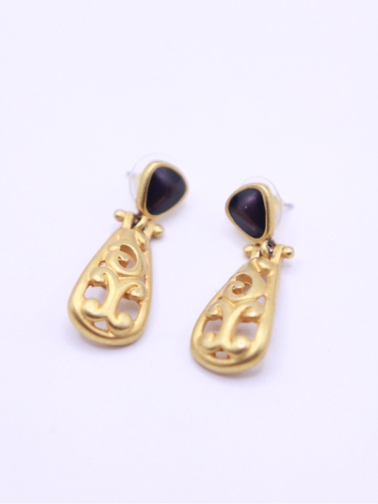Anne Klein Jewelry - Anne Klein Satin Gold-Tone Filigree Drop Earrings with Black Enamel